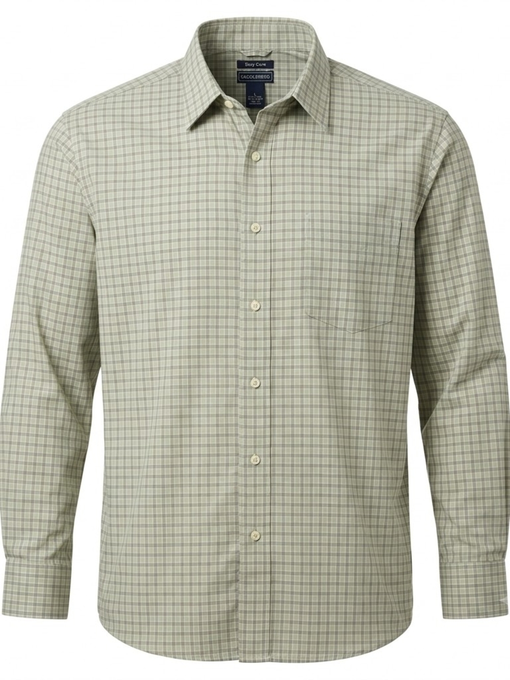 Saddlebred Men's Large Plaid Easy Care Button Down Shirt Light Green Grey